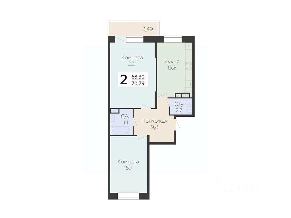 1-BD Apartment Sale, 70.79 sq. m. at Art-kvartal Onegin, Sadovaya Street, 3к1, Krasnaya Gorka Microdistrict, Podolsk, Moscow Region, Russia #1