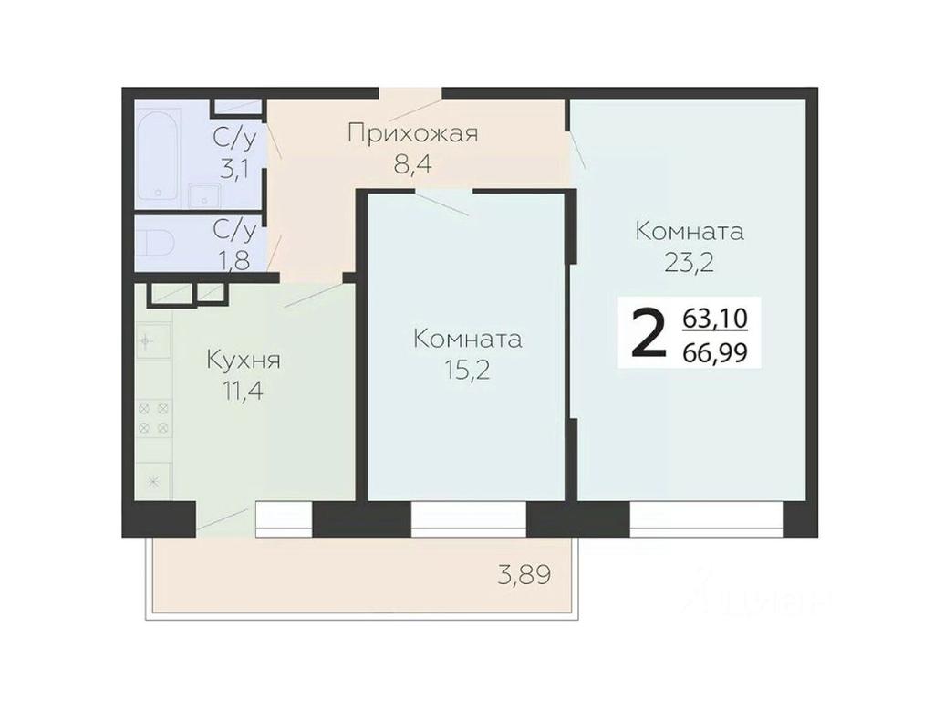 1-BD Apartment Sale, 66.99平方米 at Art-kvartal Onegin, Sadovaya Street, 3к1, Krasnaya Gorka Microdistrict, Podolsk, Moscow Region, Russia #1