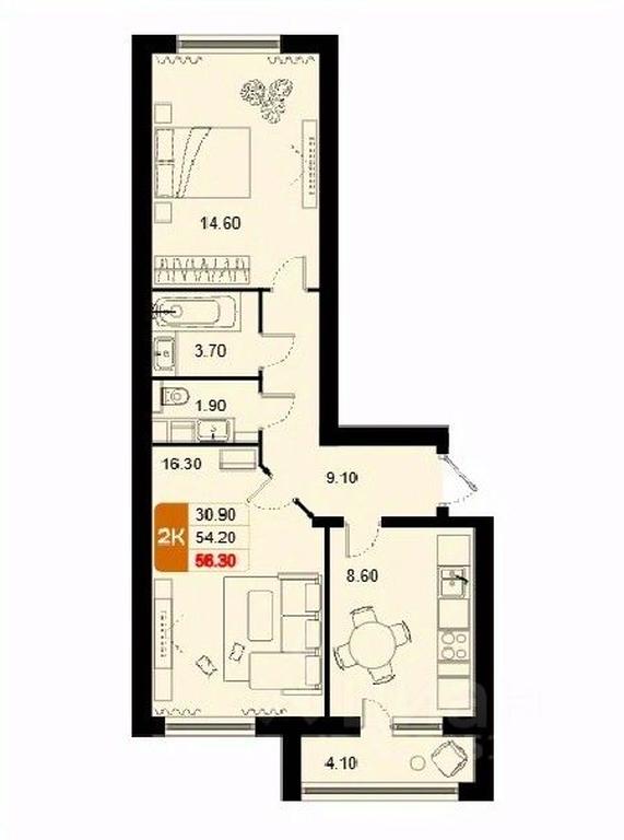 1-BD Apartment Sale, 56.3 sq. m. at Domodedovo park, Tvorchestva Street, Domodedovo Village, Domodedovo City District, Moscow Region, Russia #1