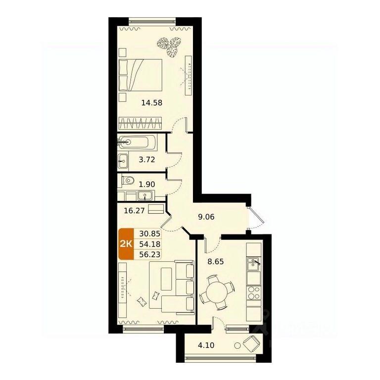 1-BD Apartment Sale, 56.3 sq. m. at Domodedovo park, Tvorchestva Street, Domodedovo Village, Domodedovo City District, Moscow Region, Russia #1