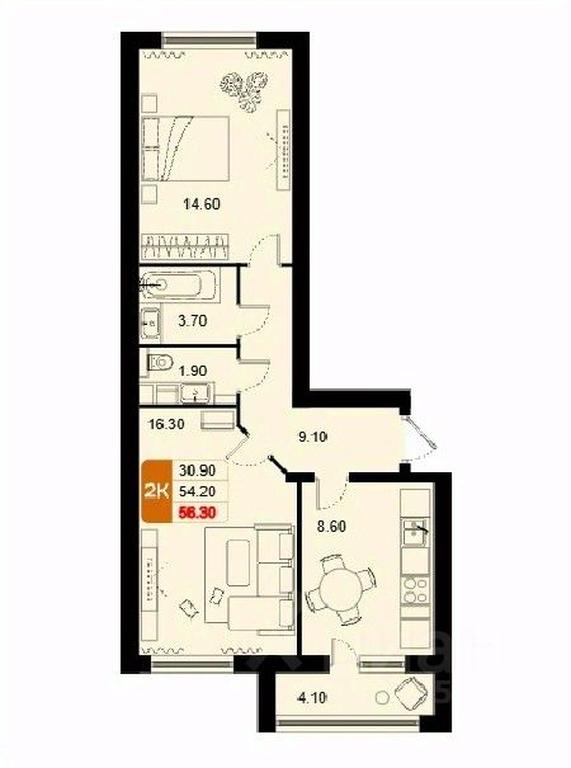1-BD Apartment Sale, 56.3平方米 at Domodedovo park, Tvorchestva Street, Domodedovo Village, Domodedovo City District, Moscow Region, Russia #1