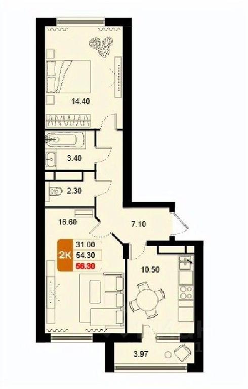 1-BD Apartment Sale, 56.3平方米 at Domodedovo park, Tvorchestva Street, Domodedovo Village, Domodedovo City District, Moscow Region, Russia #1
