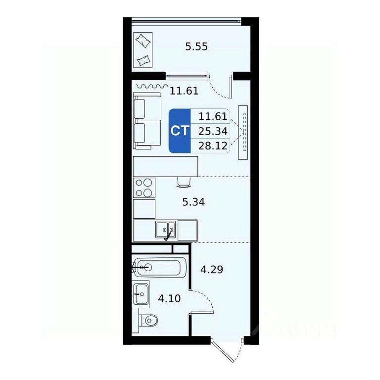 Apartment Sale, 28.12平方米 at Domodedovo park, Tvorchestva Street, Domodedovo Village, Domodedovo City District, Moscow Region, Russia #1