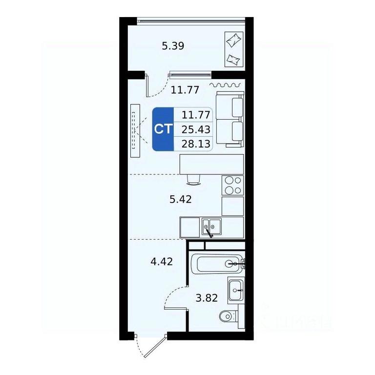 Apartment Sale, 28.13 sq. m. at Domodedovo park, Tvorchestva Street, Domodedovo Village, Domodedovo City District, Moscow Region, Russia #1