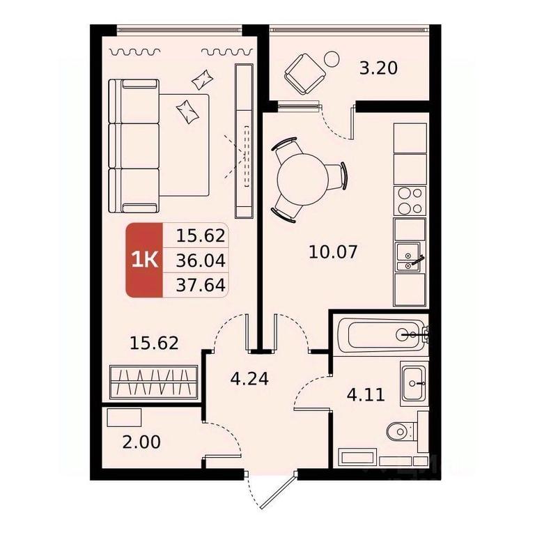 Apartment Sale, 37.64 sq. m. at Domodedovo park, Tvorchestva Street, Domodedovo Village, Domodedovo City District, Moscow Region, Russia #1