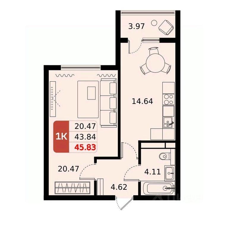 Apartment Sale, 45.83平方米 at Domodedovo park, Tvorchestva Street, Domodedovo Village, Domodedovo City District, Moscow Region, Russia #1 Apartment Sale, 45.83平方米 at Domodedovo park, Tvorchestva Street, Domodedovo Village, Domodedovo City District, Moscow Region, Russia #1