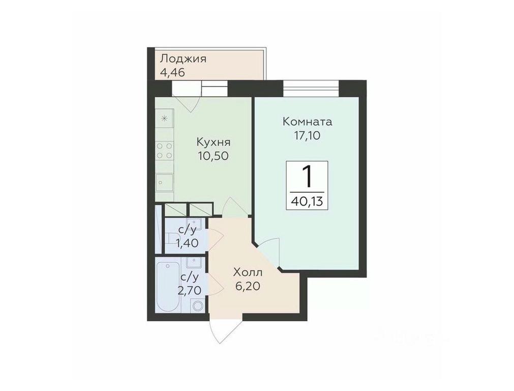 Apartment Sale, 40.13 sq. m. at Rodniki, Trudovaya ulitsa, Rodniki Township, Ramenskiy Urban District, Moscow Region, Russia #1