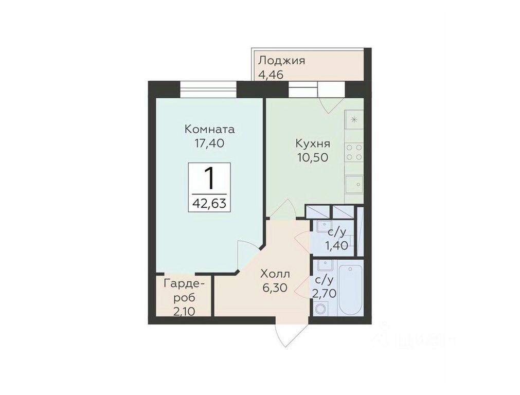 Apartment Sale, 42.63平方米 at Rodniki, Trudovaya ulitsa, Rodniki Township, Ramenskiy Urban District, Moscow Region, Russia #1