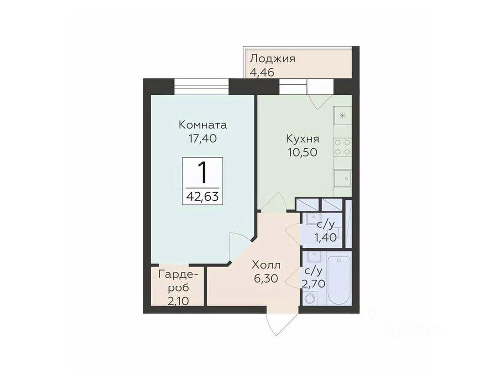 Apartment Sale, 42.63 sq. m. at Rodniki, Trudovaya ulitsa, Rodniki Township, Ramenskiy Urban District, Moscow Region, Russia #1