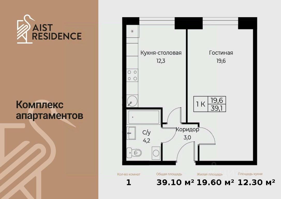 Apartment Sale, 39.1 sq. m. at Kompleks apartamentov AIST RESIDENCE (Aist Rezidens), Namyotkina Street, 10Д, Moscow, Russia #1