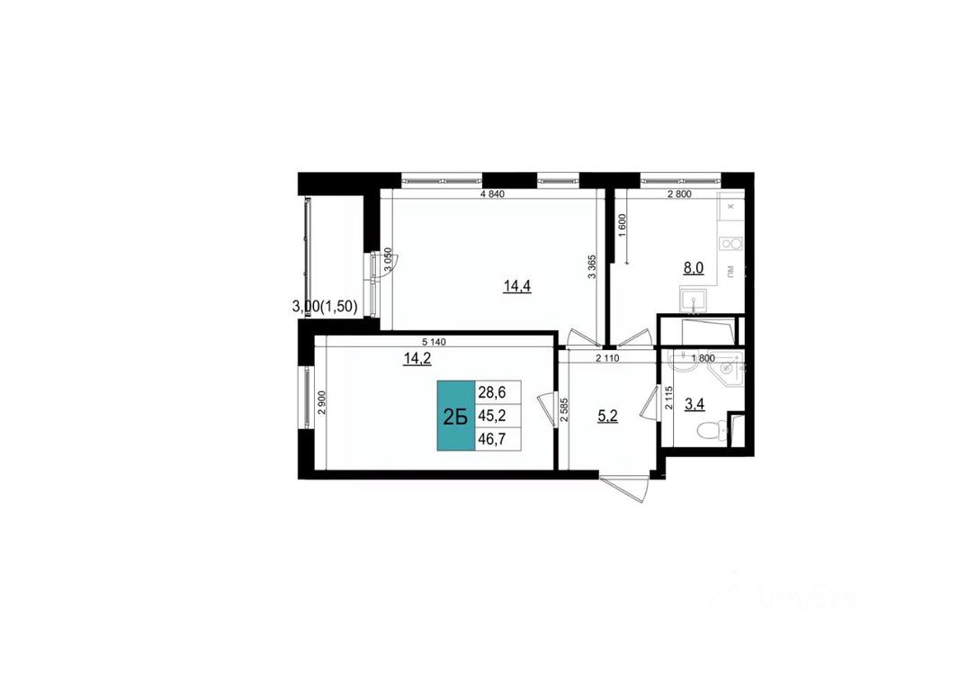 1-BD Apartment Sale, 46.7 sq. m. at Mikrorayon 6 6A, 6A mikrorayon, Odintsovo, Moscow Region, Russia #1