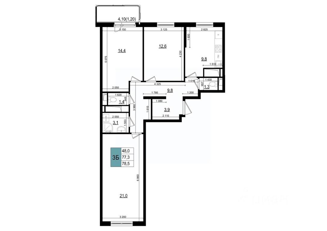 2-BD Apartment Sale, 78.5 sq. m. at Mikrorayon 6 6A, 6A mikrorayon, Odintsovo, Moscow Region, Russia #1