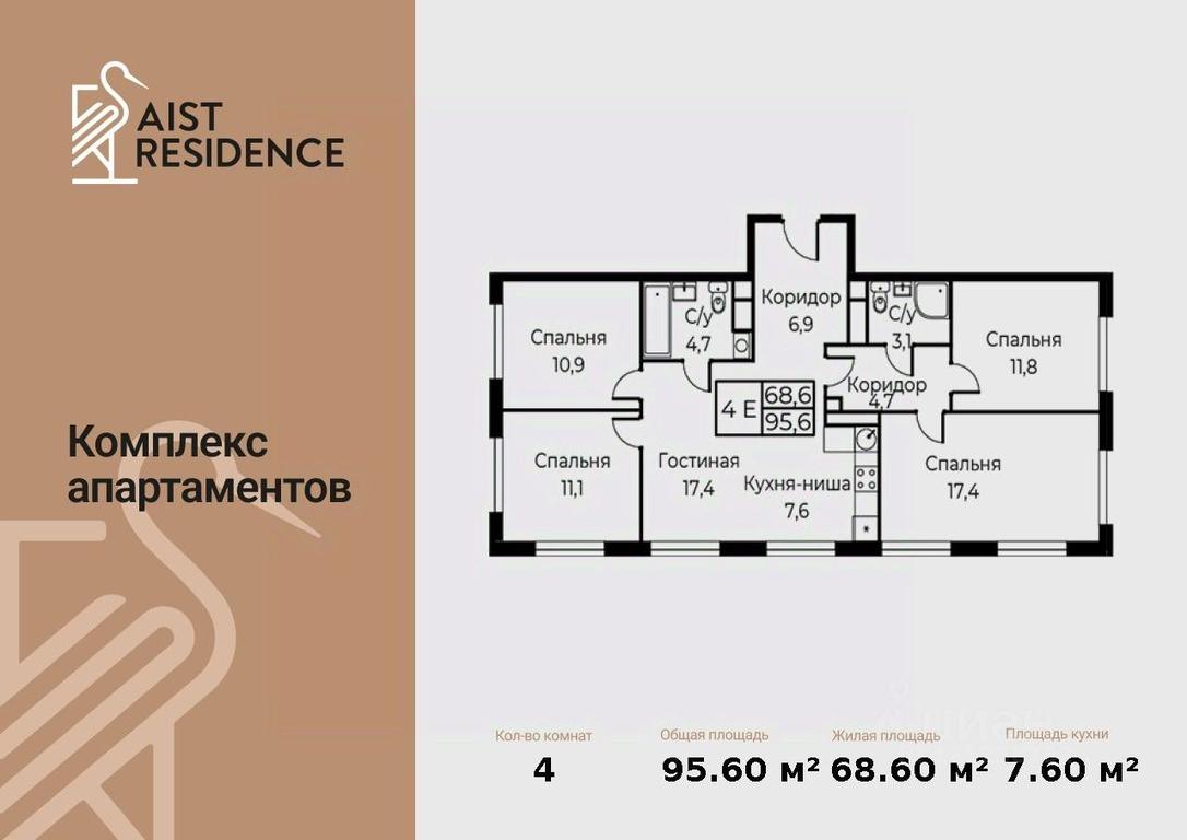 4-BD Apartment Sale, 95.6 sq. m. at Kompleks apartamentov AIST RESIDENCE (Aist Rezidens), Namyotkina Street, 10Д, Moscow, Russia #1 4-BD Apartment Sale, 95.6 sq. m. at Kompleks apartamentov AIST RESIDENCE (Aist Rezidens), Namyotkina Street, 10Д, Moscow, Russia #1