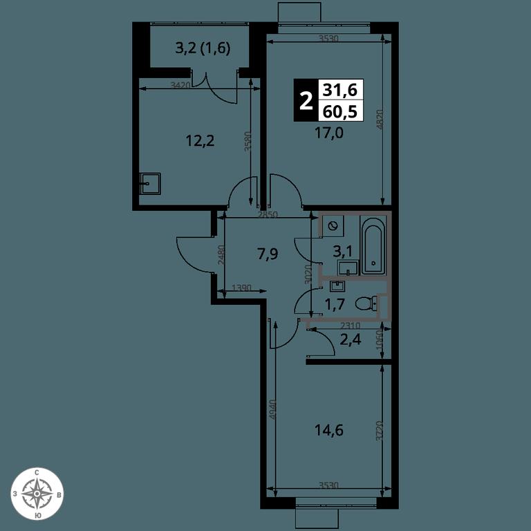 2-BD Apartment Sale, 60.5 sq. m. at 1-y Salarevskiy, Kiyevskoye Highway, Moskovskiy Settlement, Moscow, Russia #2
