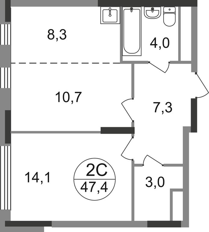 2-BD Apartment Sale, 47.4平方米 at Peredelkino Blizhnee, Korneya Chukovskogo Street, 1, Vnukovskoye Settlement, Moscow, Russia #1
