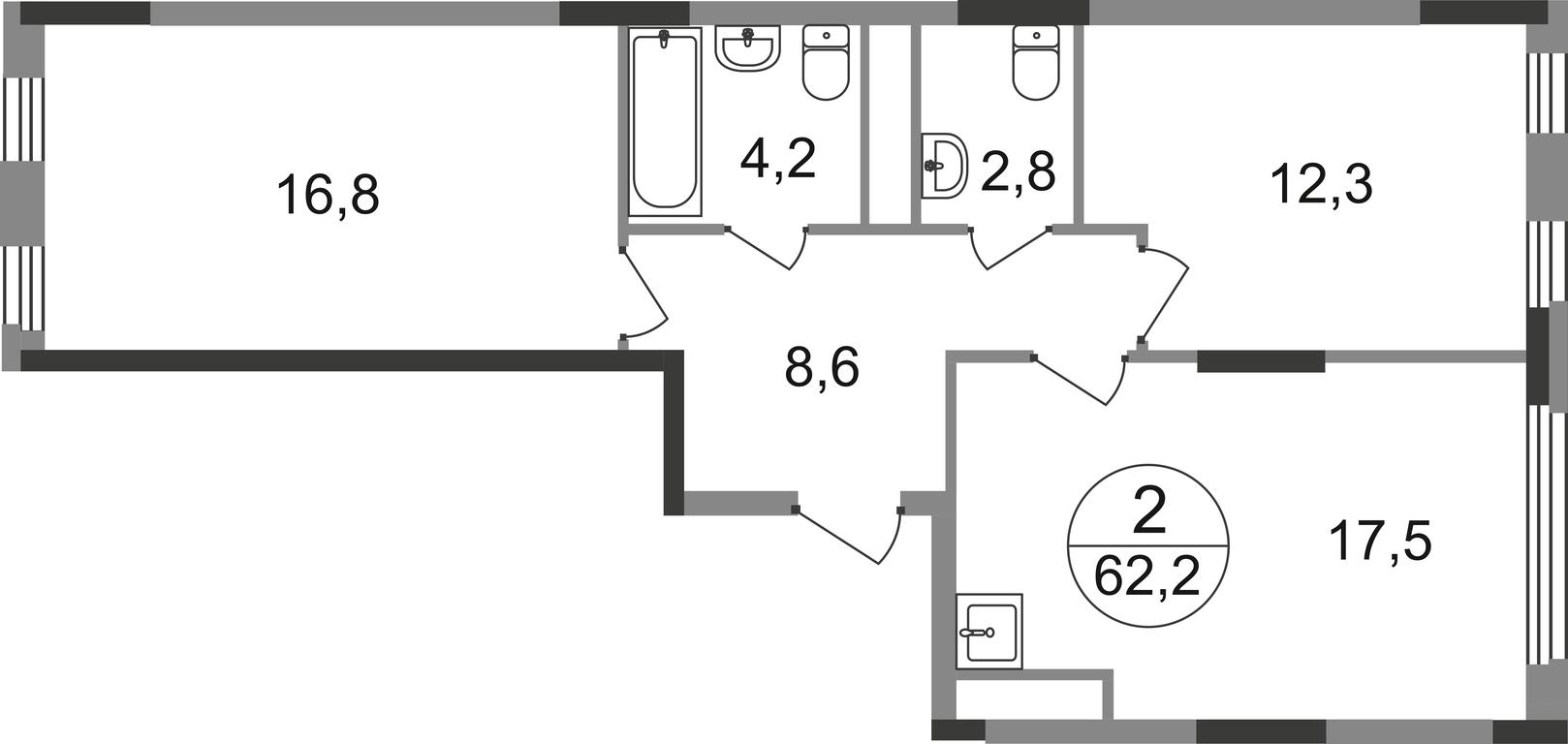 2-BD Apartment Sale, 62.2平方米 at Peredelkino Blizhnee, Korneya Chukovskogo Street, 1, Vnukovskoye Settlement, Moscow, Russia #1