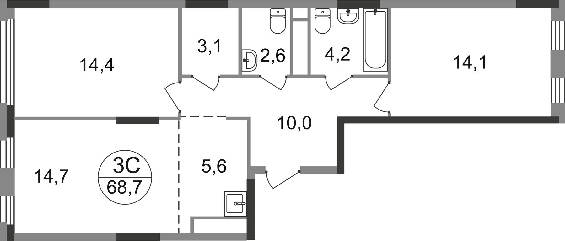 3-BD Apartment Sale, 68.7 sq. m. at Peredelkino Blizhnee, Korneya Chukovskogo Street, 1, Vnukovskoye Settlement, Moscow, Russia #1