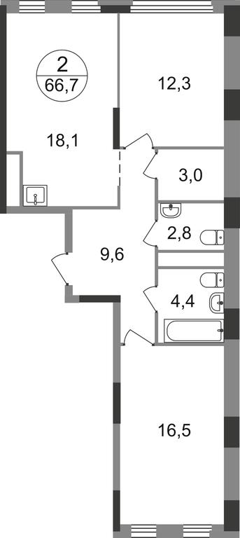 2-BD Apartment Sale, 66.7 sq. m. at Peredelkino Blizhnee, Korneya Chukovskogo Street, 1, Vnukovskoye Settlement, Moscow, Russia #1