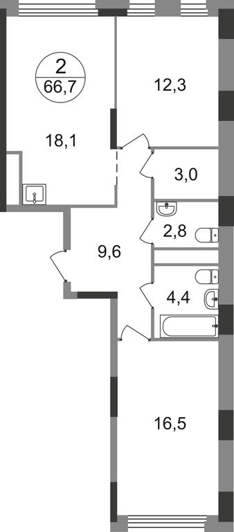 2-BD Apartment Sale, 66.7 sq. m. at Peredelkino Blizhnee, Korneya Chukovskogo Street, 1, Vnukovskoye Settlement, Moscow, Russia #1