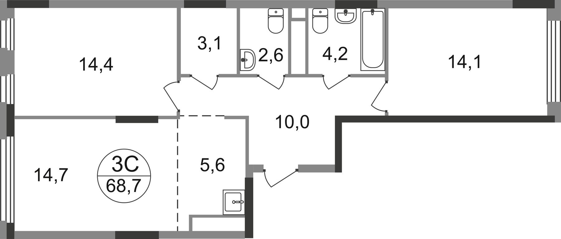 3-BD Apartment Sale, 68.7 sq. m. at Peredelkino Blizhnee, Korneya Chukovskogo Street, 1, Vnukovskoye Settlement, Moscow, Russia #1