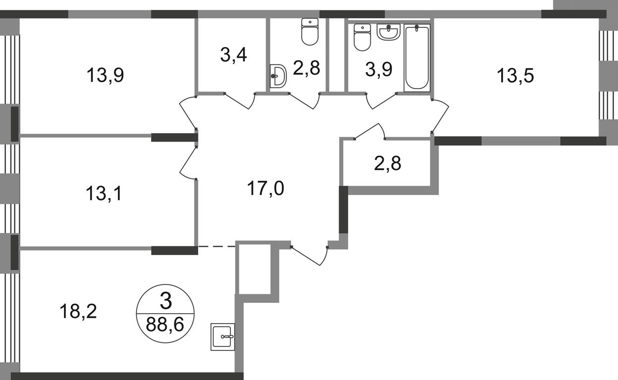 3-BD Apartment Sale, 88.6平方米 at Peredelkino Blizhnee, Korneya Chukovskogo Street, 1, Vnukovskoye Settlement, Moscow, Russia #1 3-BD Apartment Sale, 88.6平方米 at Peredelkino Blizhnee, Korneya Chukovskogo Street, 1, Vnukovskoye Settlement, Moscow, Russia #1