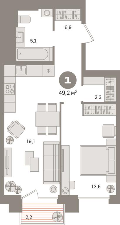 1-BD Apartment Sale, 49.2平方米 at Kvartal Gercena, zhiloy kompleks Kvartal Gertsena, Moscow, Russia #1