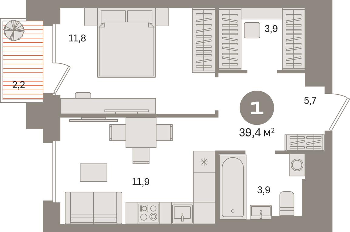 1-BD Apartment Sale, 39.4平方米 at Kvartal Gercena, zhiloy kompleks Kvartal Gertsena, Moscow, Russia #1