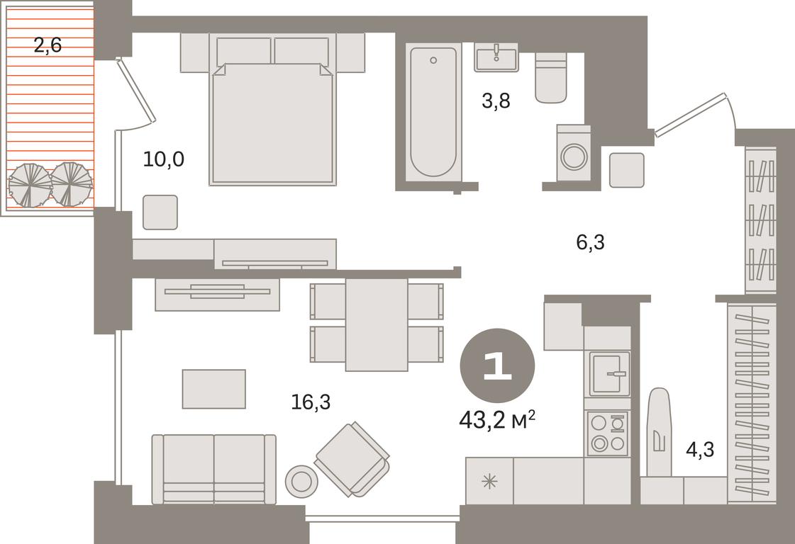 1-BD Apartment Sale, 43.2平方米 at Kvartal Gercena, zhiloy kompleks Kvartal Gertsena, Moscow, Russia #1