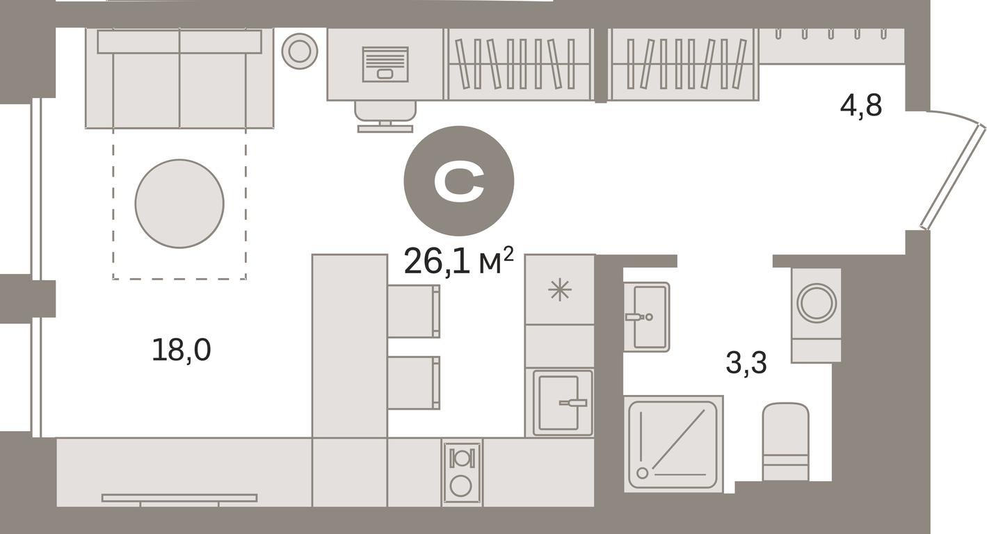 Apartment Sale, 26.1平方米 at Kvartal Gercena, zhiloy kompleks Kvartal Gertsena, Moscow, Russia #1