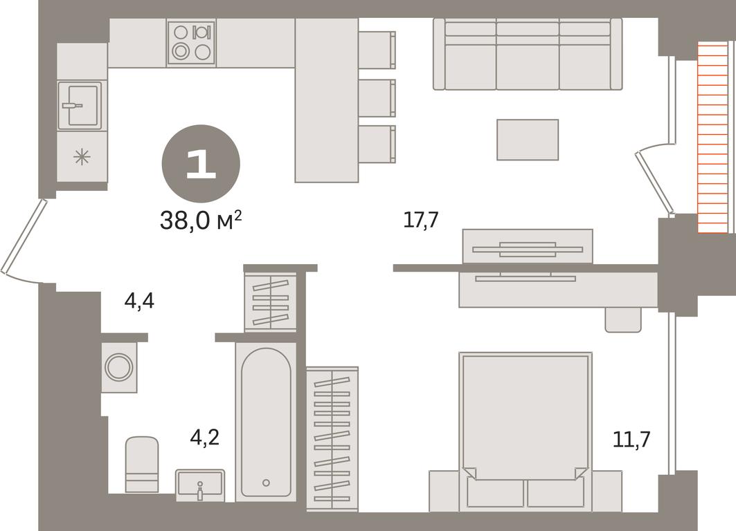 1-BD Apartment Sale, 38平方米 at Kvartal Gercena, zhiloy kompleks Kvartal Gertsena, Moscow, Russia #1