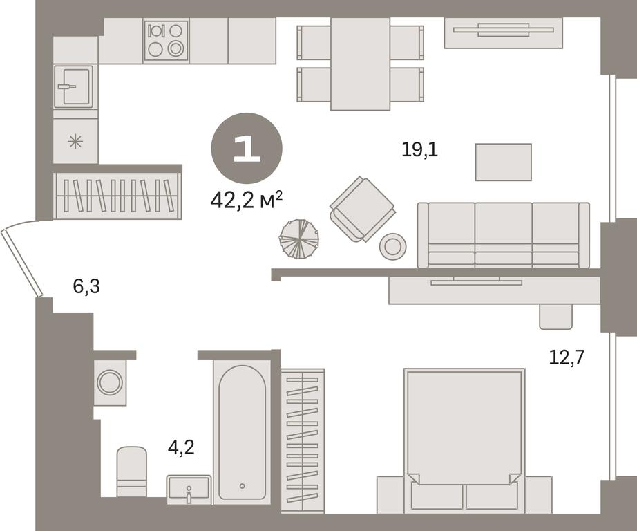 1-BD Apartment Sale, 42.2 sq. m. at Kvartal Gercena, zhiloy kompleks Kvartal Gertsena, Moscow, Russia #1