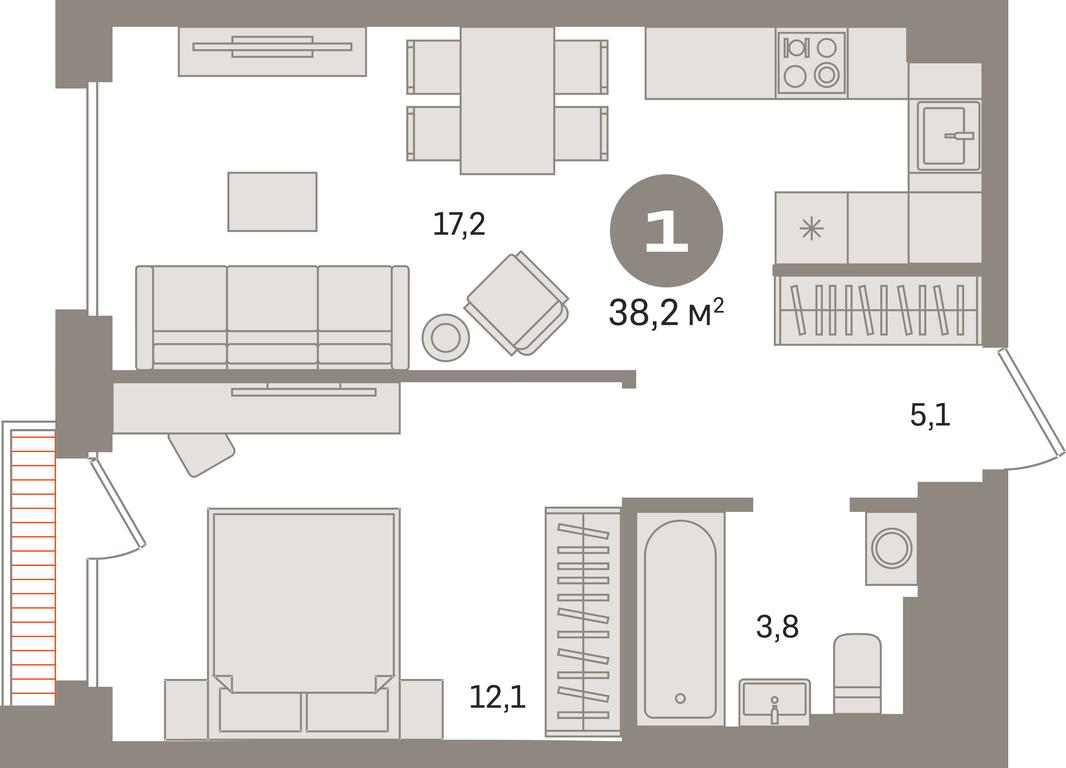 1-BD Apartment Sale, 38.2平方米 at Kvartal Gercena, zhiloy kompleks Kvartal Gertsena, Moscow, Russia #1