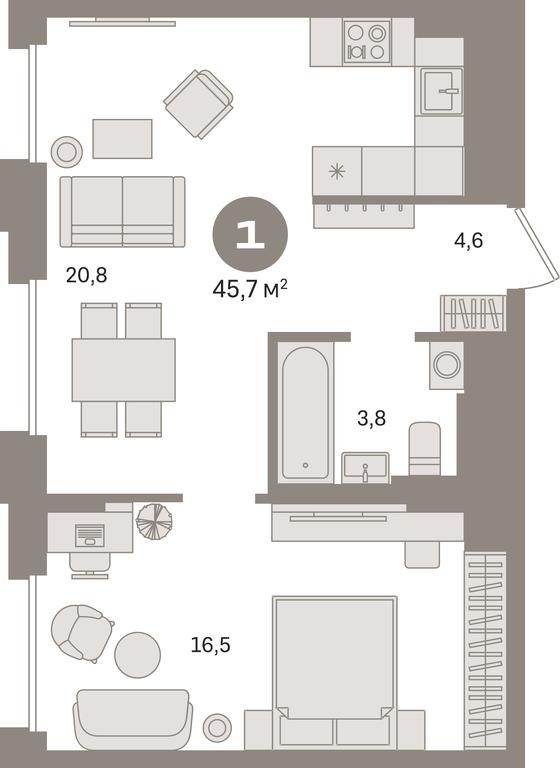 1-BD Apartment Sale, 45.7平方米 at Kvartal Gercena, zhiloy kompleks Kvartal Gertsena, Moscow, Russia #1