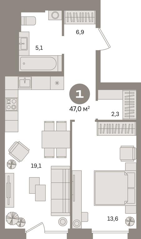 1-BD Apartment Sale, 47平方米 at Kvartal Gercena, zhiloy kompleks Kvartal Gertsena, Moscow, Russia #1