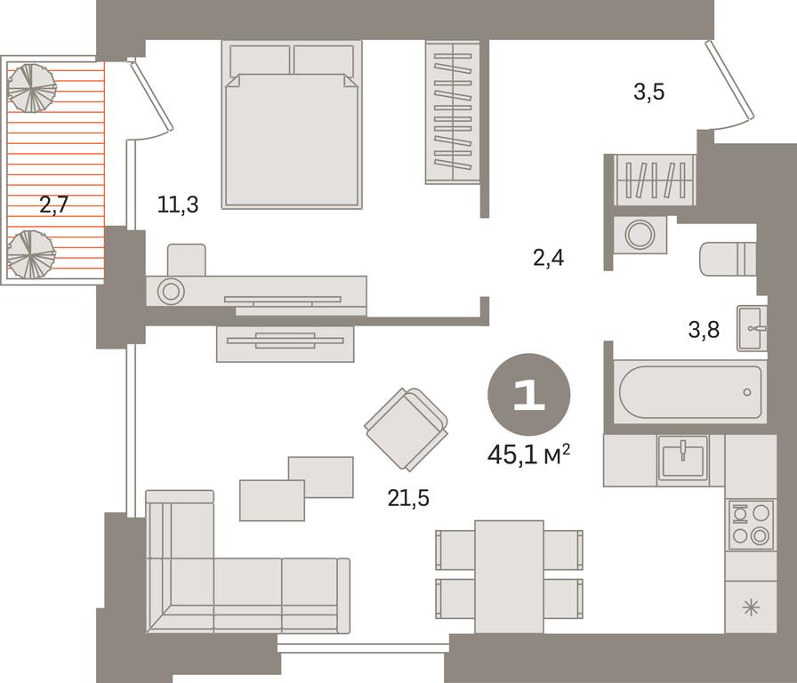 1-BD Apartment Sale, 45.1平方米 at Kvartal Gercena, zhiloy kompleks Kvartal Gertsena, Moscow, Russia #1 1-BD Apartment Sale, 45.1平方米 at Kvartal Gercena, zhiloy kompleks Kvartal Gertsena, Moscow, Russia #1