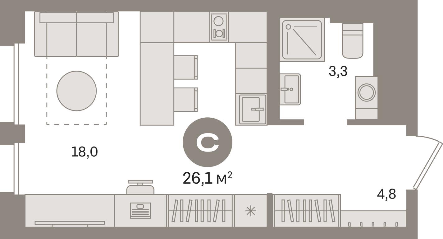 Apartment Sale, 26.1平方米 at Kvartal Gercena, zhiloy kompleks Kvartal Gertsena, Moscow, Russia #1