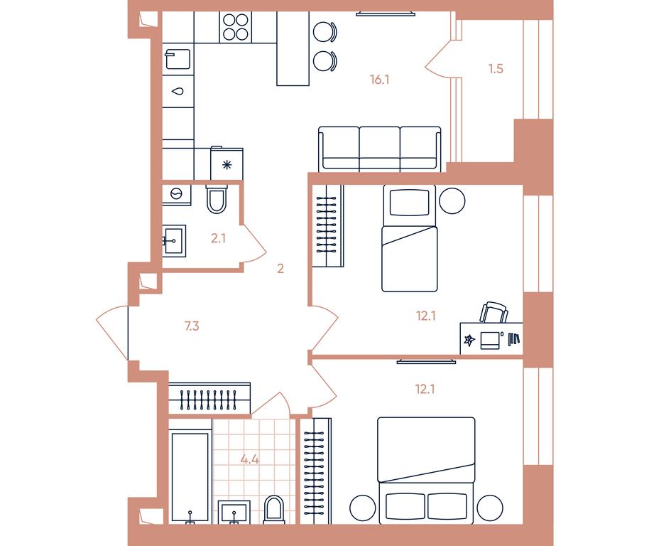 2-BD Apartment Sale, 57.6 sq. m. at Era, Derbenevskaya Street, Moscow, Russia #1 2-BD Apartment Sale, 57.6 sq. m. at Era, Derbenevskaya Street, Moscow, Russia #1