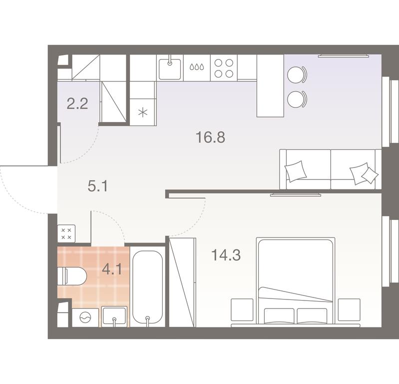 1-BD Apartment Sale, 42.5平方米 at Twelve, Elektrolitny Drive, 12Б, Moscow, Russia #1