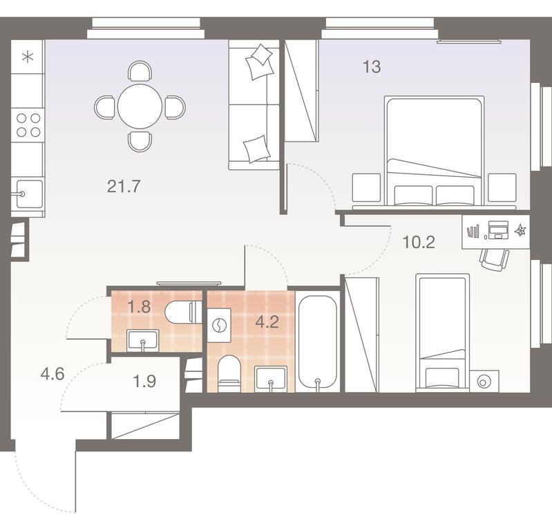 2-BD Apartment Sale, 57.4 sq. m. at Twelve, Elektrolitny Drive, 12Б, Moscow, Russia #1 2-BD Apartment Sale, 57.4 sq. m. at Twelve, Elektrolitny Drive, 12Б, Moscow, Russia #1