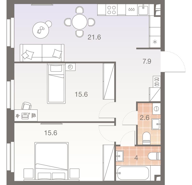 2-BD Apartment Sale, 67.3 sq. m. at Twelve, Elektrolitny Drive, 12Б, Moscow, Russia #1