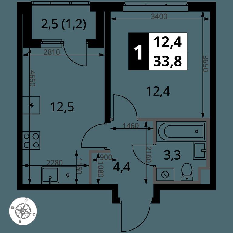 1-BD Apartment Sale, 33.8 sq. m. at 1 Yasenevskij, Kvartal № 24, Mosrentgen Settlement, Moscow, Russia #1