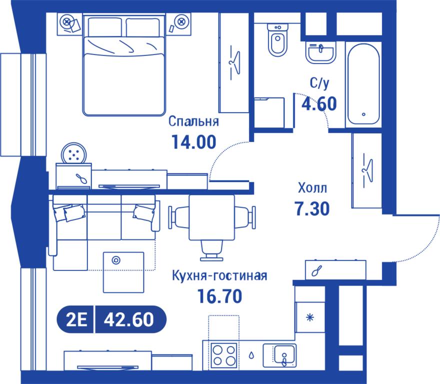 1-BD Apartment Sale, 42.6 sq. m. at iLove, улица Бочкова, 11А, Москва, Россия #1 1-BD Apartment Sale, 42.6 sq. m. at iLove, улица Бочкова, 11А, Москва, Россия #1
