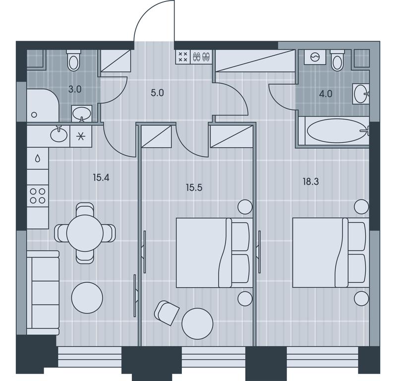 2-BD Apartment Sale, 61.2平方米 at Ever, Obrucheva Street, вл23, Moscow, Russia #1 2-BD Apartment Sale, 61.2平方米 at Ever, Obrucheva Street, вл23, Moscow, Russia #1