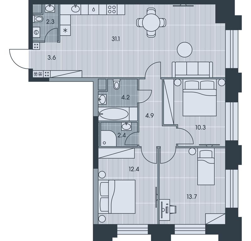 3-BD Apartment Sale, 84.9平方米 at Ever, Obrucheva Street, вл23, Moscow, Russia #1