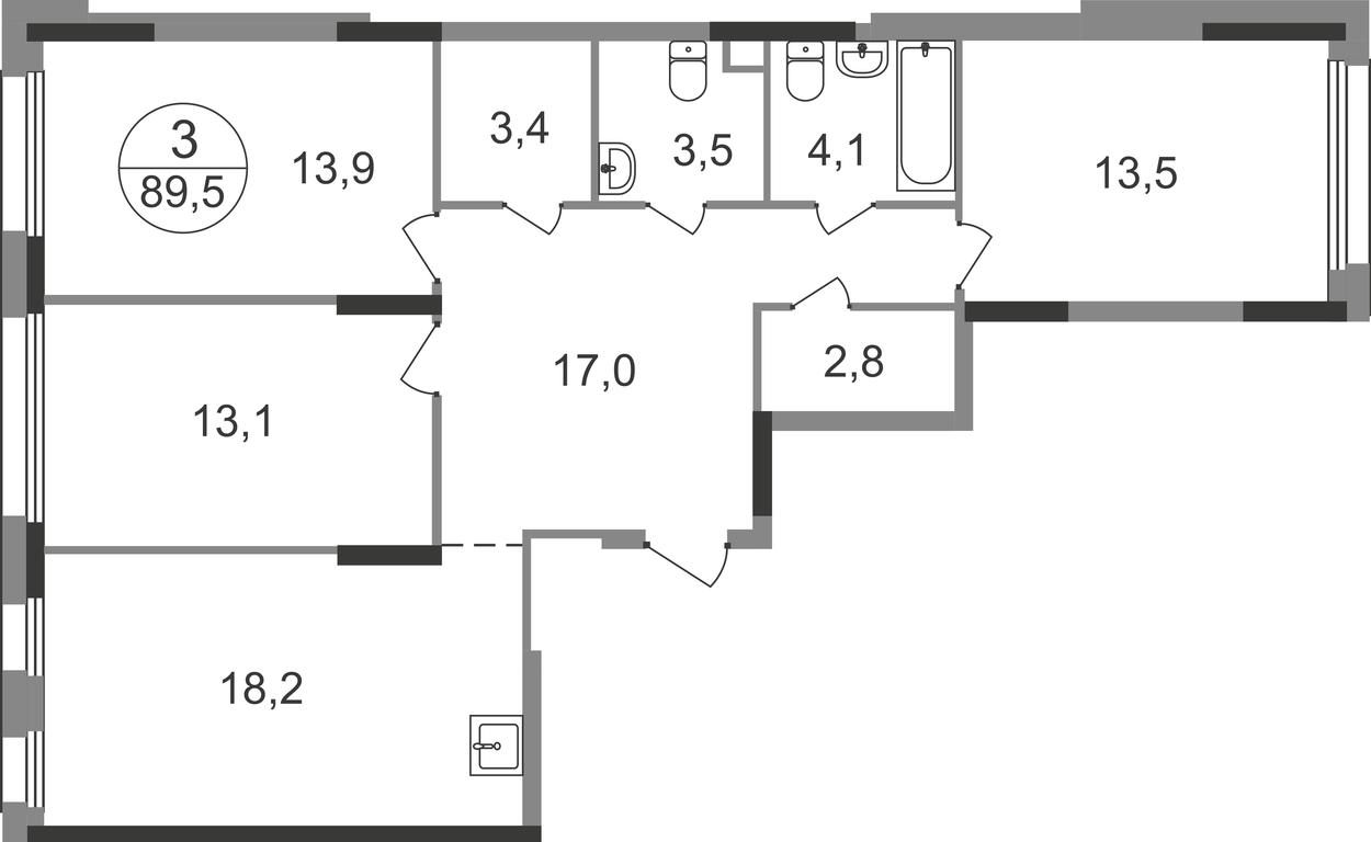 3-BD Apartment Sale, 89.5 sq. m. at Peredelkino Blizhnee, Korneya Chukovskogo Street, 1, Vnukovskoye Settlement, Moscow, Russia #1