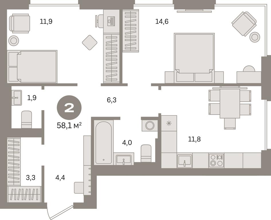 2-BD Apartment Sale, 58.1平方米 at Kvartal Gercena, zhiloy kompleks Kvartal Gertsena, Moscow, Russia #1 2-BD Apartment Sale, 58.1平方米 at Kvartal Gercena, zhiloy kompleks Kvartal Gertsena, Moscow, Russia #1