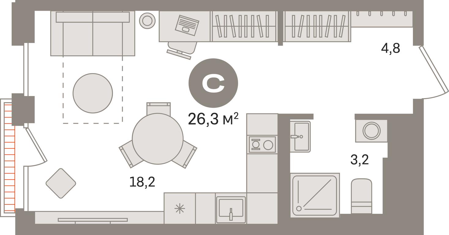 Apartment Sale, 26.3平方米 at Kvartal Gercena, zhiloy kompleks Kvartal Gertsena, Moscow, Russia #1