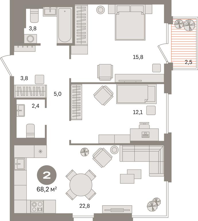 2-BD Apartment Sale, 68.2平方米 at Kvartal Gercena, zhiloy kompleks Kvartal Gertsena, Moscow, Russia #1
