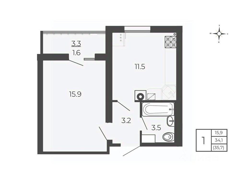 Apartment Sale, 35.7平方米 at Novy Blagodar, 2-y Shakhovskoy proyezd, Volokolamsk, Moscow Region, Russia #1