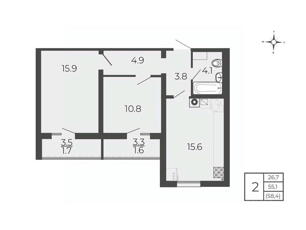 1-BD Apartment Sale, 58.4 sq. m. at Novy Blagodar, 2-y Shakhovskoy proyezd, Volokolamsk, Moscow Region, Russia #1